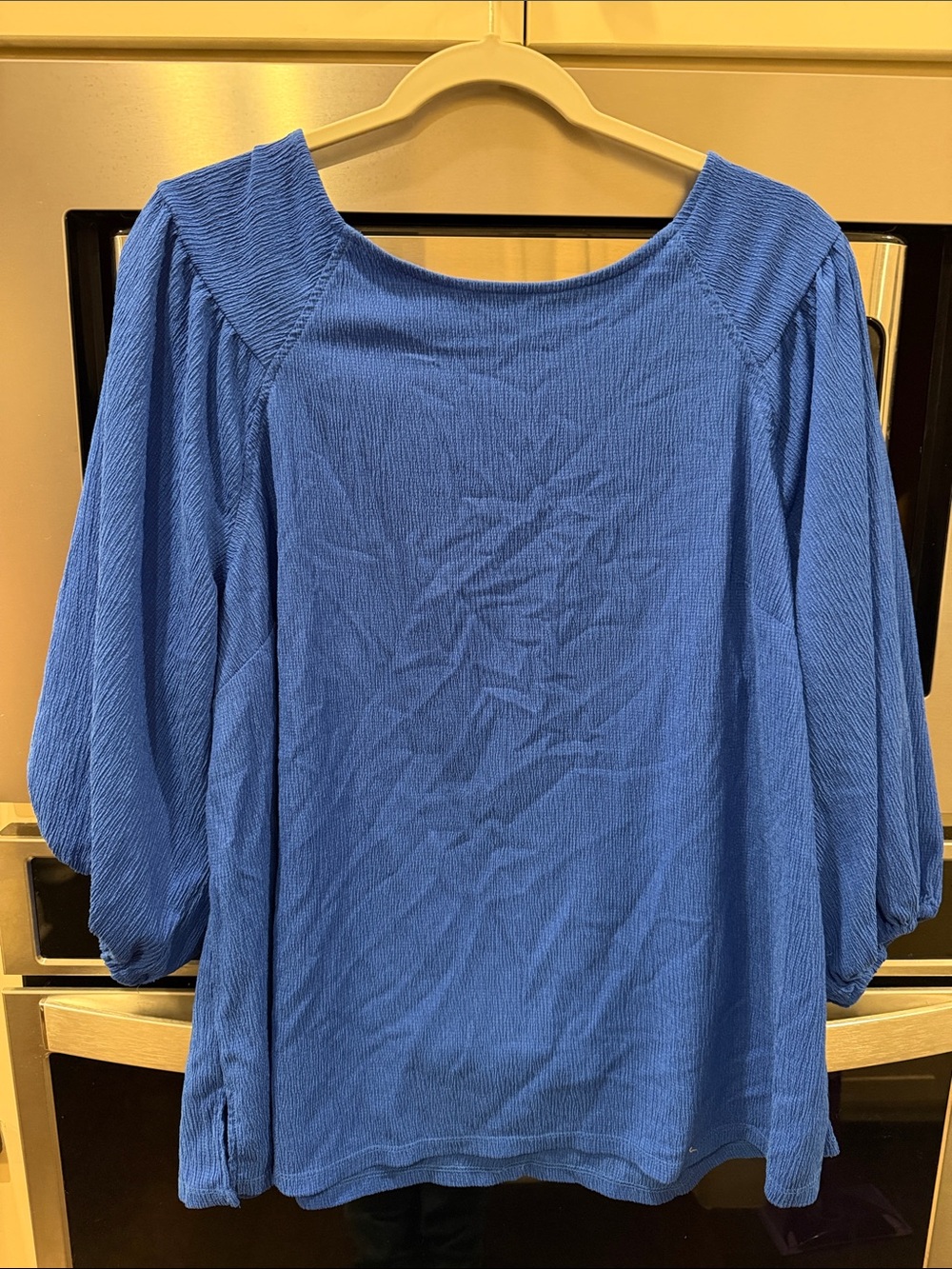 Women's Blue Long-Sleeve Textured Boatneck Top